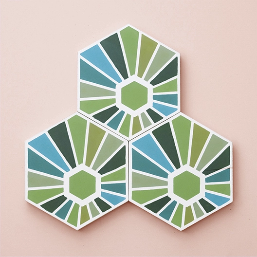 Custom and colourful hexagonal cement tiles